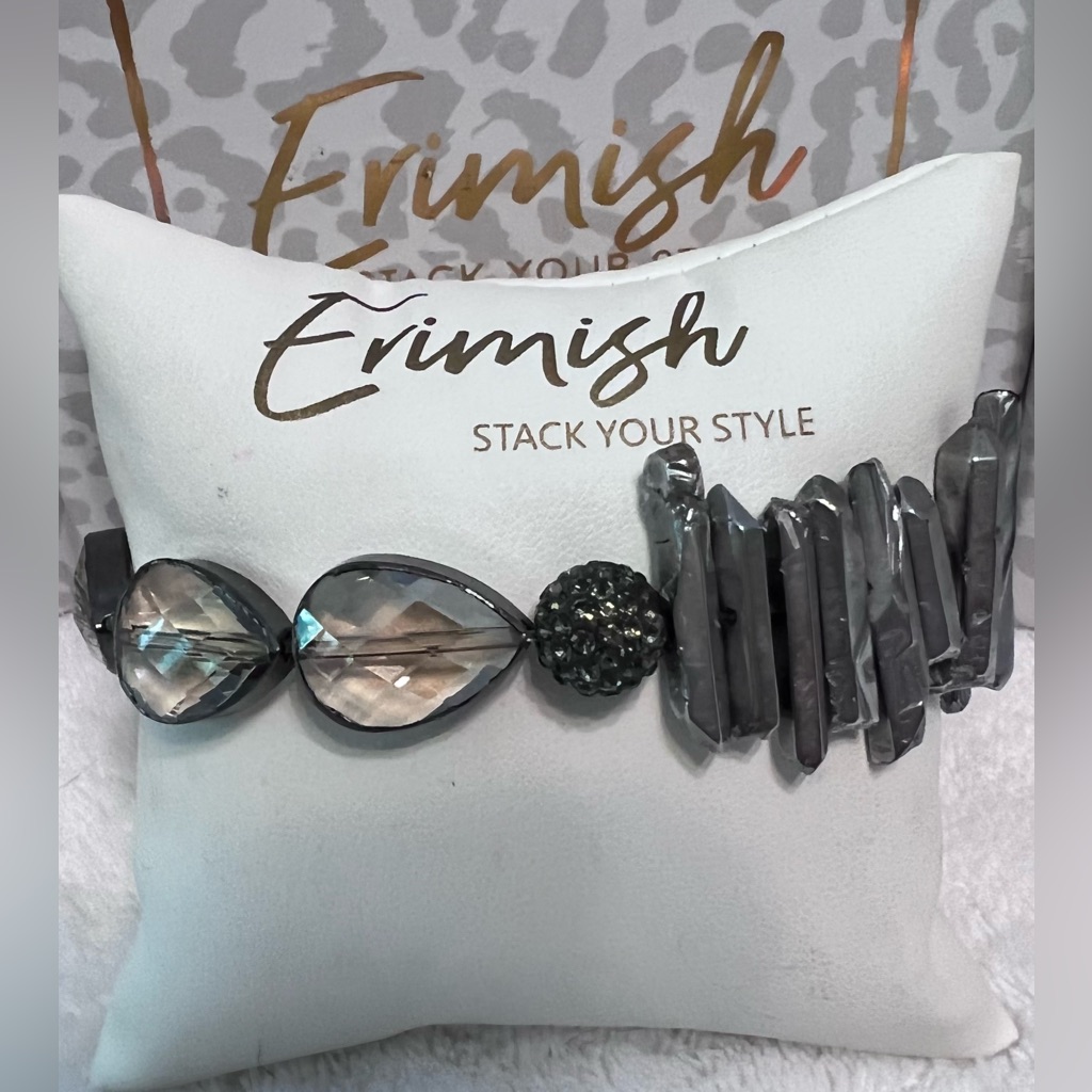 Brand New Erimish Bracelet - Gray Stone With Black Glitterball